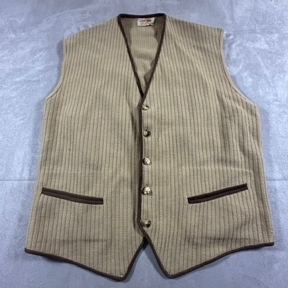 Vintage Jaeger Sweater Vest Mens Vintage Wool Ribbed Knit 42 Tan